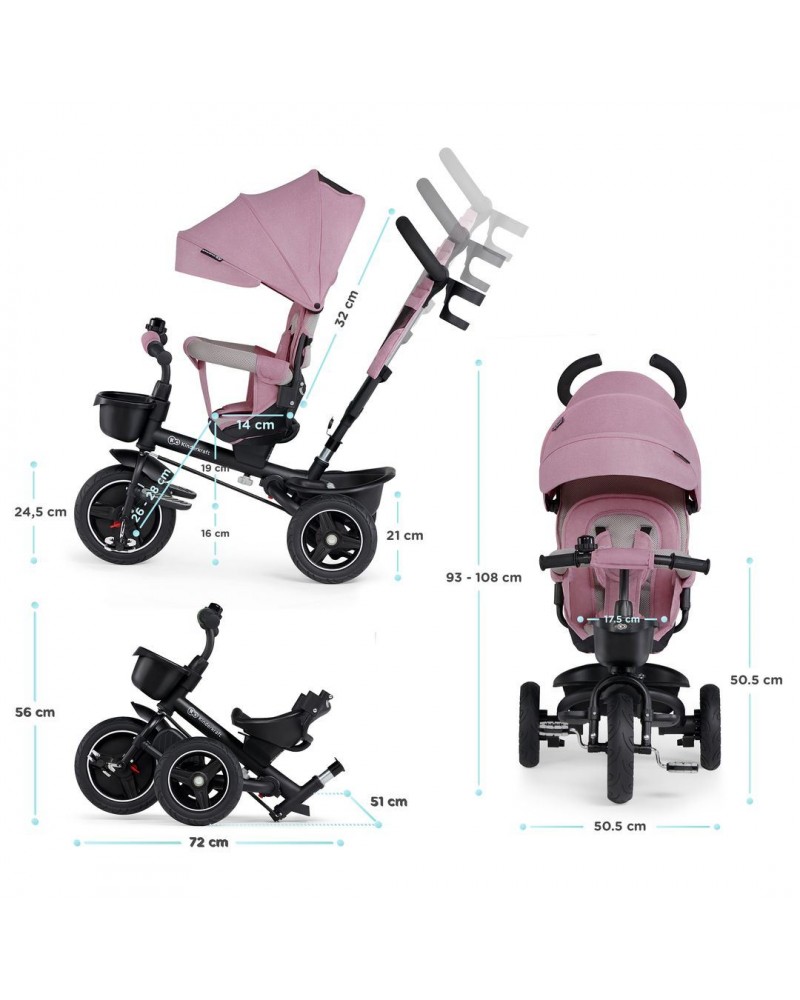 KinderKraft - Triciclo para niños pequeños de 2 a 5 años, mango de empuje  extraíble, asiento giratorio, toldo ajustable plegable, arnés de seguridad,  almacenamiento, regalos para gemelos, triciclo para niños, triciclo para  niños de 1 a 3 años  
